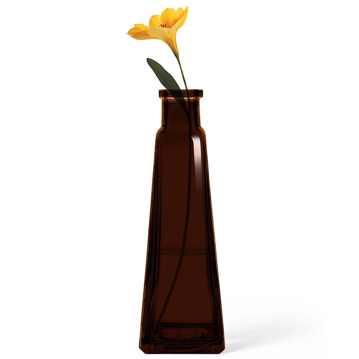 Amber Glass Pyramid Bud Vase