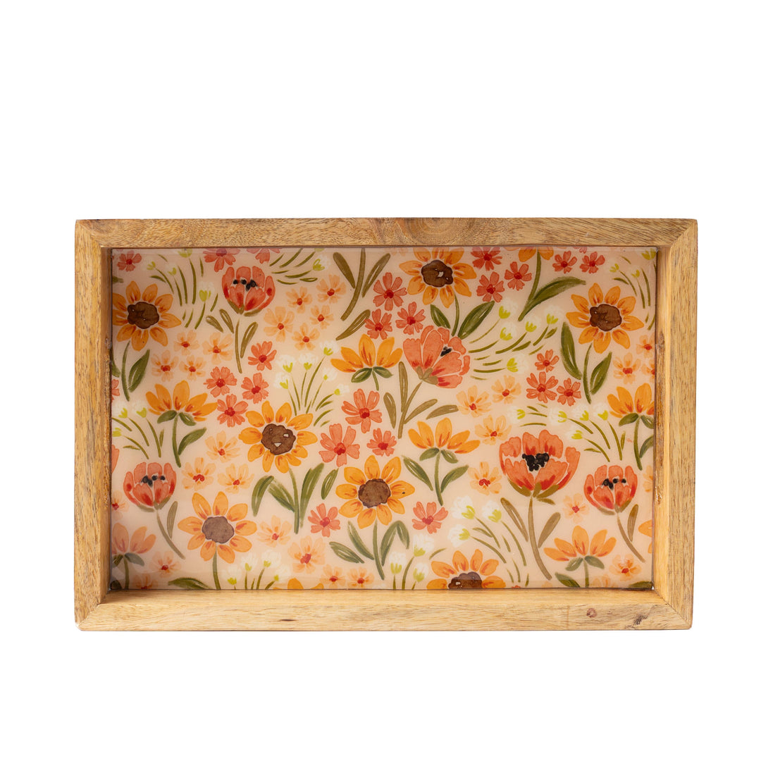 Sunny Poppies Floral Wood Tray