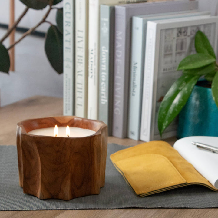 Teak Organic Wood Bowl Candle