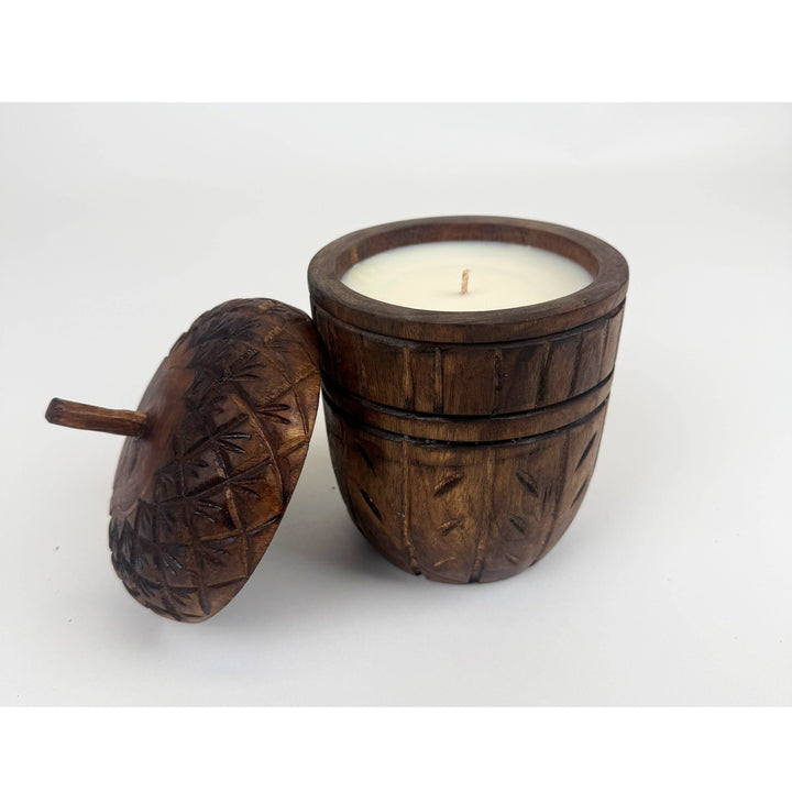 Wood Acorn Carved Fall Candle