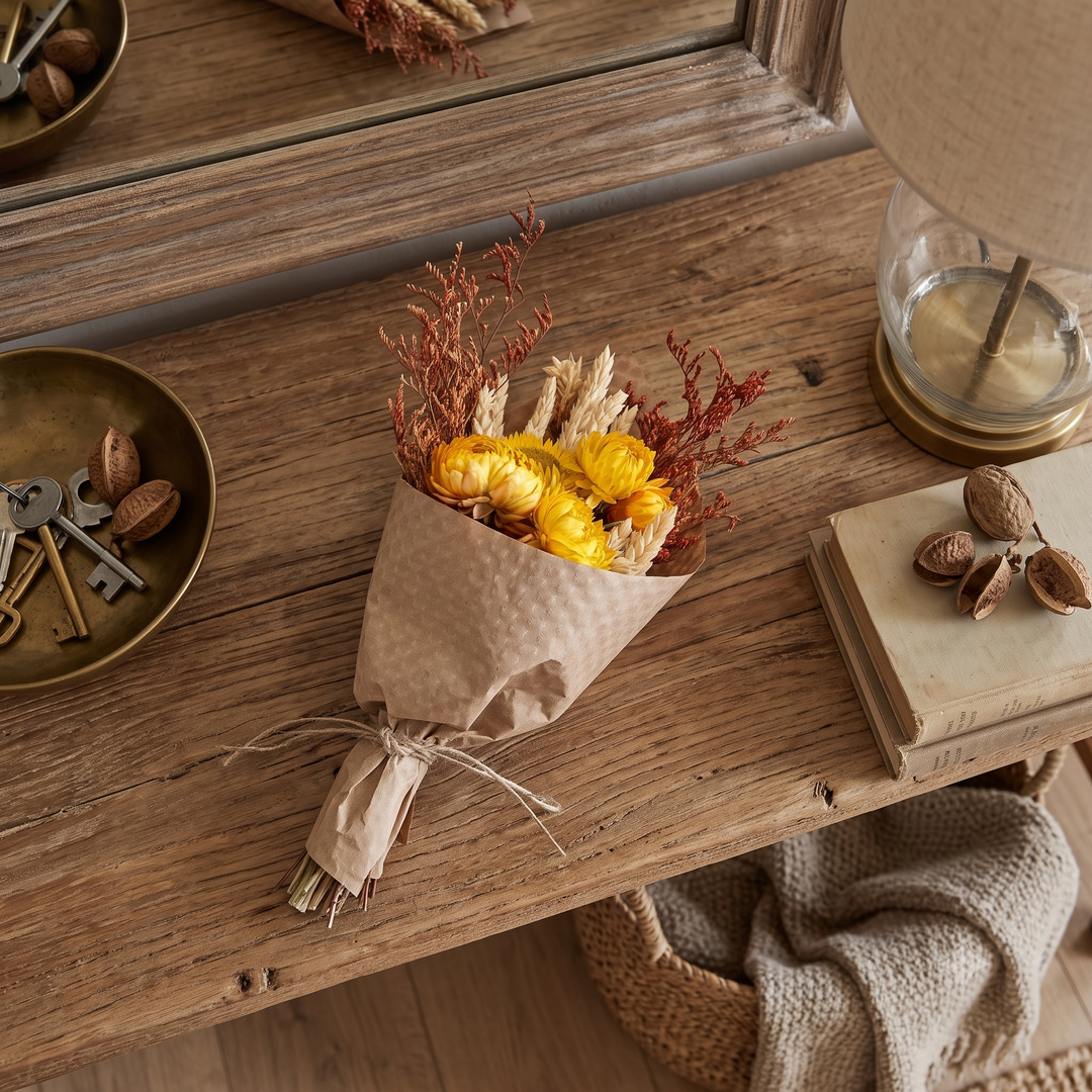 Mini Harvest Wheat Strawflower Dried Bouquet
