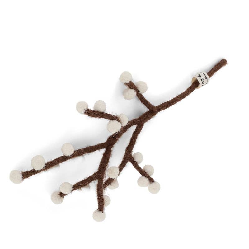 Mini Wool Branch w/ White Berries