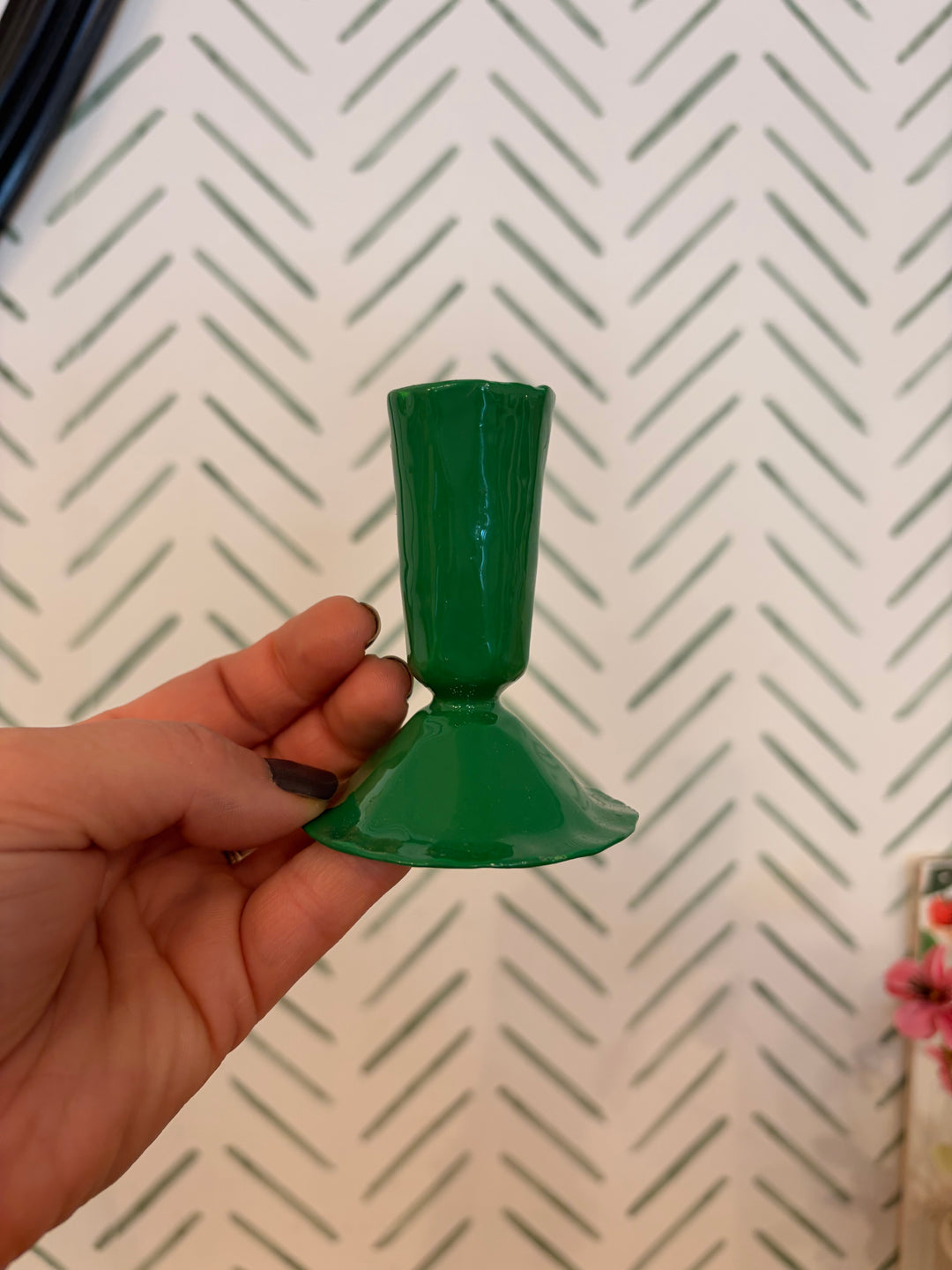 Green Enameled Cast Iron Taper Holder
