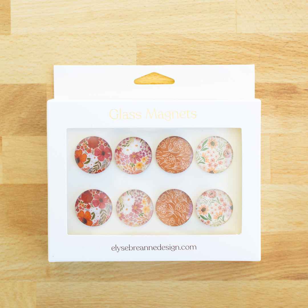 Fall Floral Glass Magnets Set