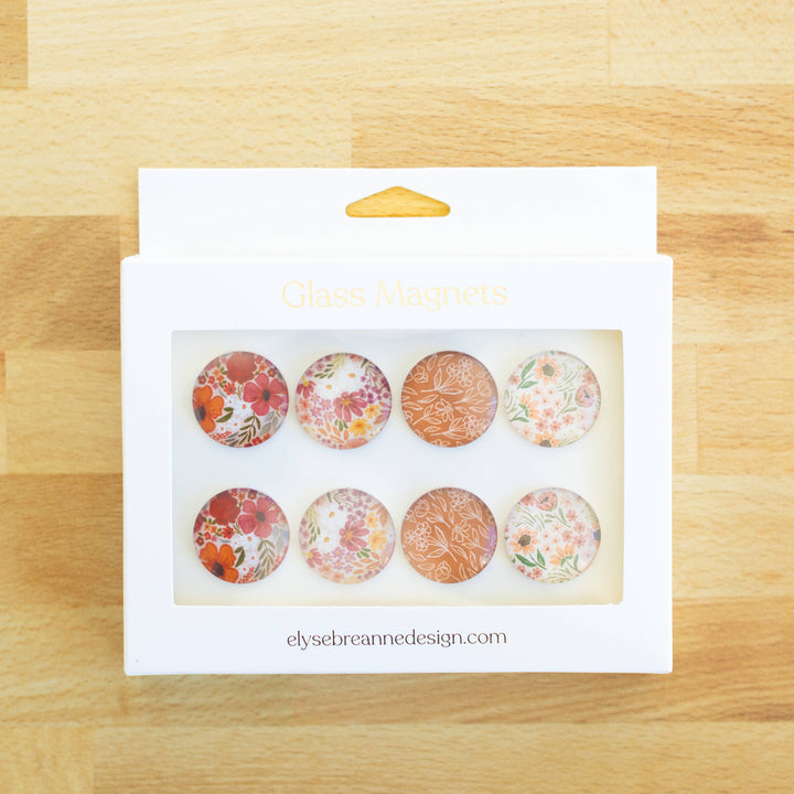 Fall Floral Glass Magnets Set