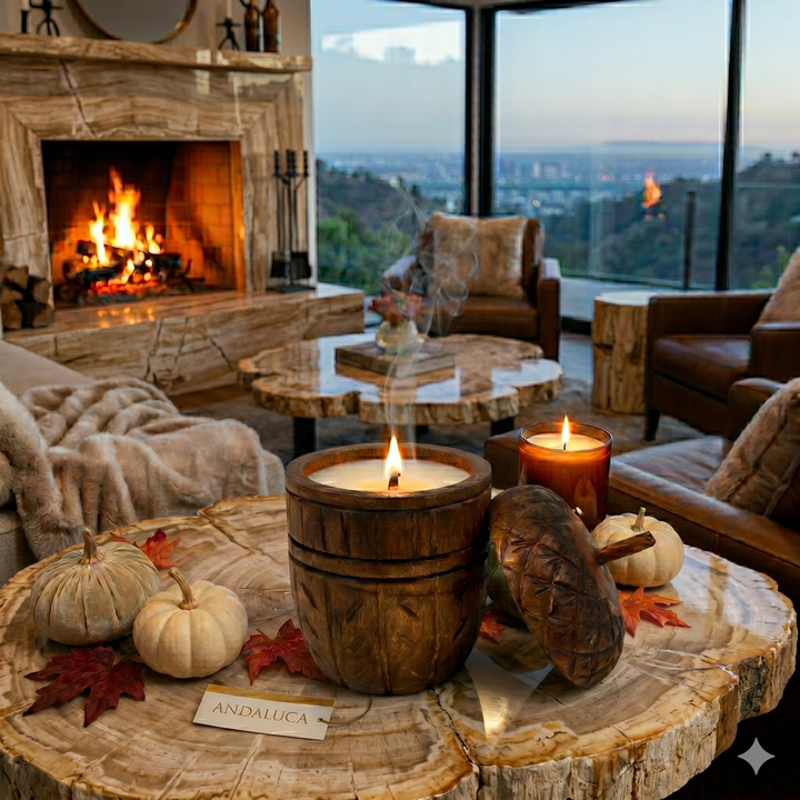 Wood Acorn Carved Fall Candle