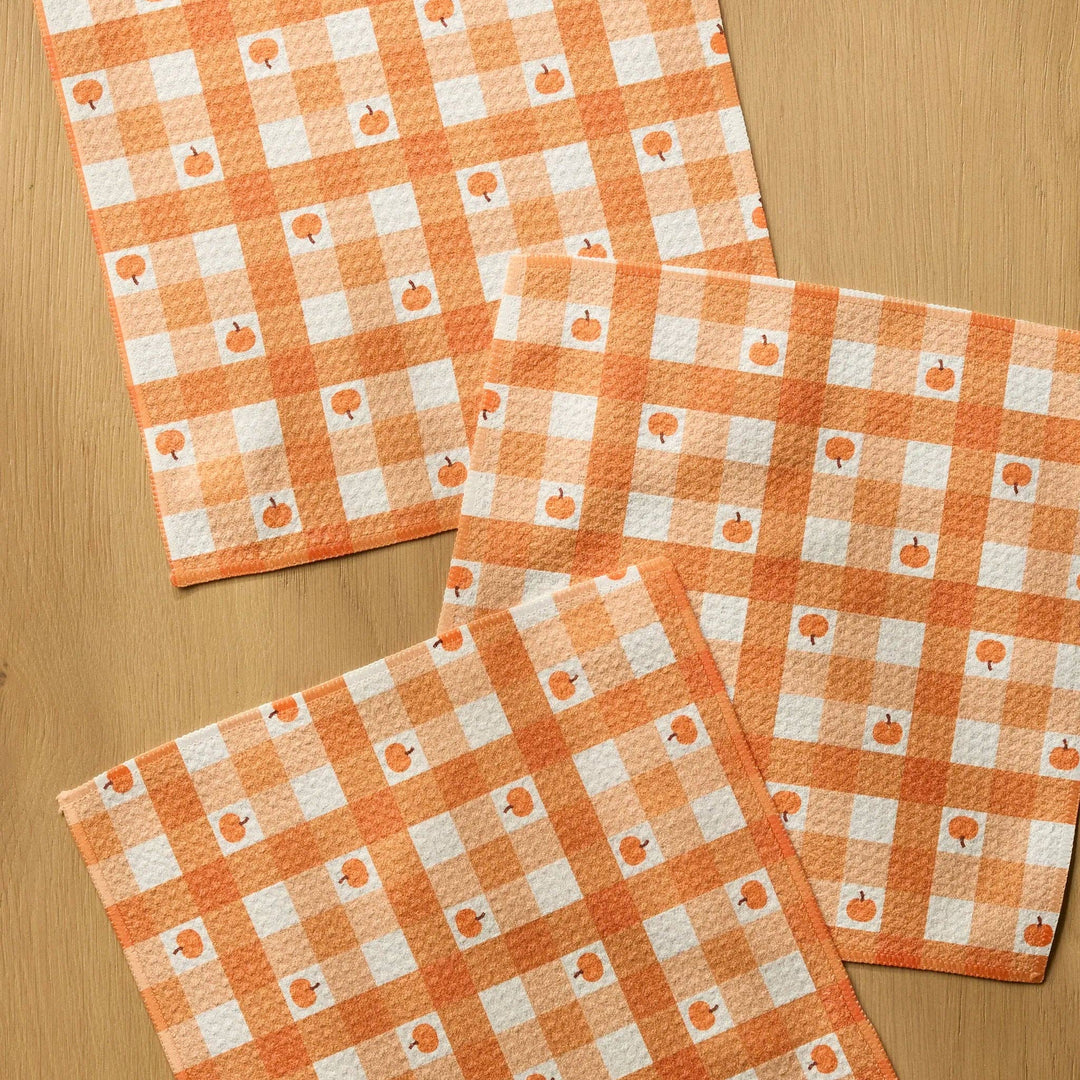 Pumpkin Check Geometry Dishcloth Set
