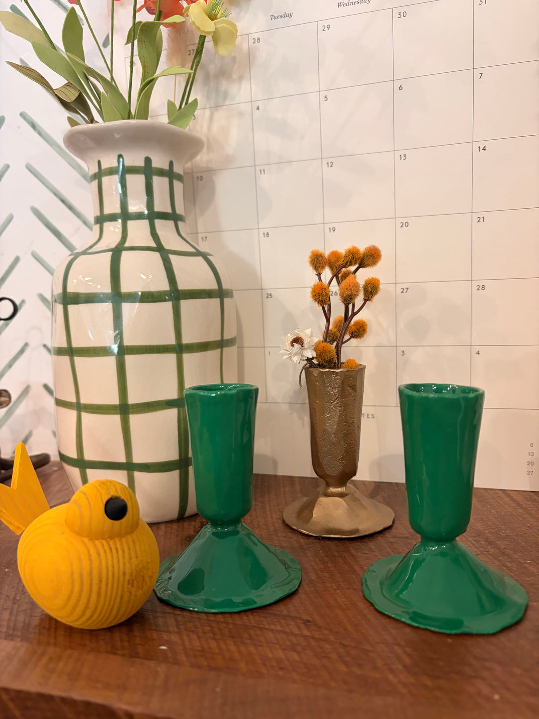 Green Enameled Cast Iron Taper Holder