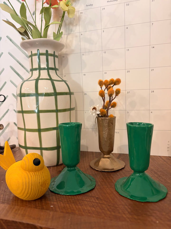 Green Enameled Cast Iron Taper Holder