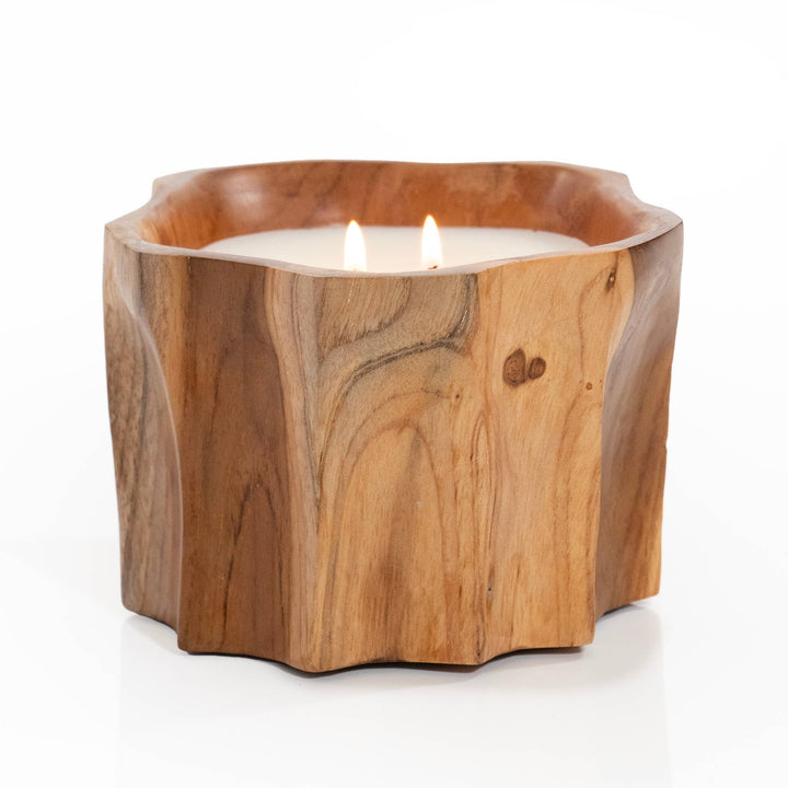 Teak Organic Wood Bowl Candle
