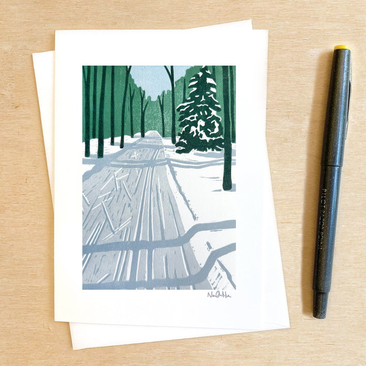 Afternoon Ski Greeting Card - Merry PigletsNan Onkka Prints