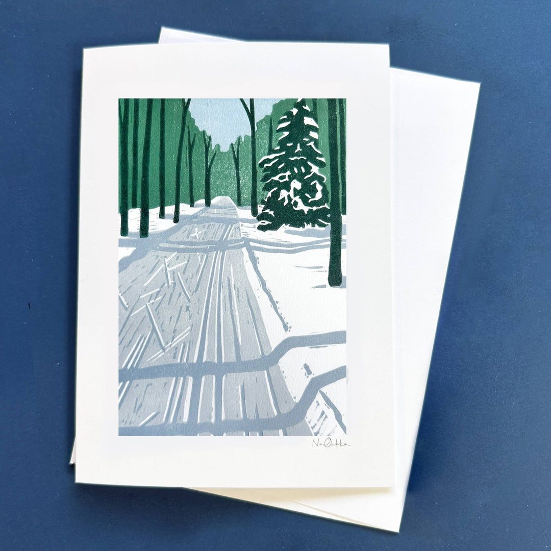 Afternoon Ski Greeting Card - Merry PigletsNan Onkka Prints