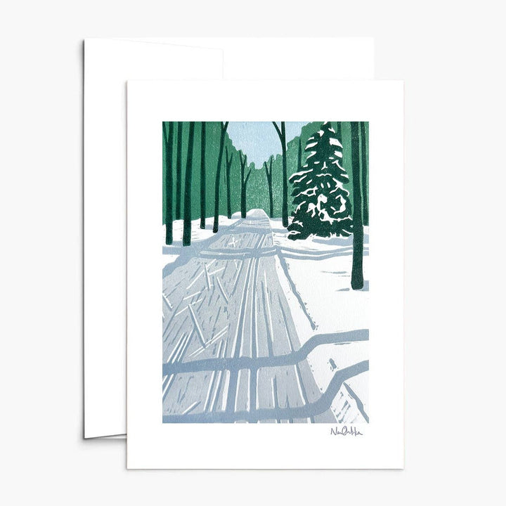 Afternoon Ski Greeting Card - Merry PigletsNan Onkka Prints