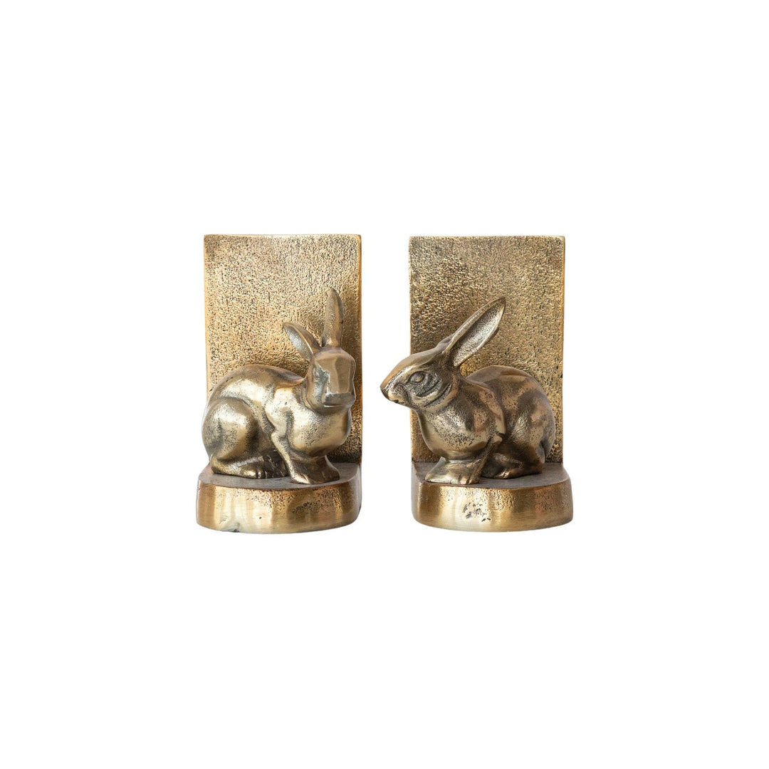 Antique Gold Rabbit Bookends - Merry PigletsCreative Co - Op