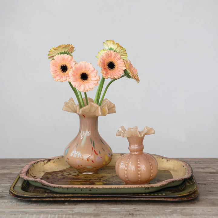 Ruffled Glass Apricot Vase