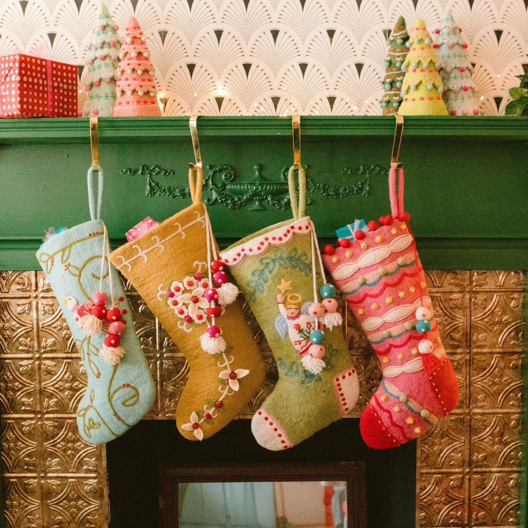 Aqua Coo Coo Bird Stocking - Merry PigletsFrench Knot