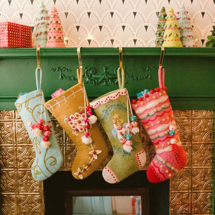 Aqua Coo Coo Bird Stocking - Merry PigletsFrench Knot