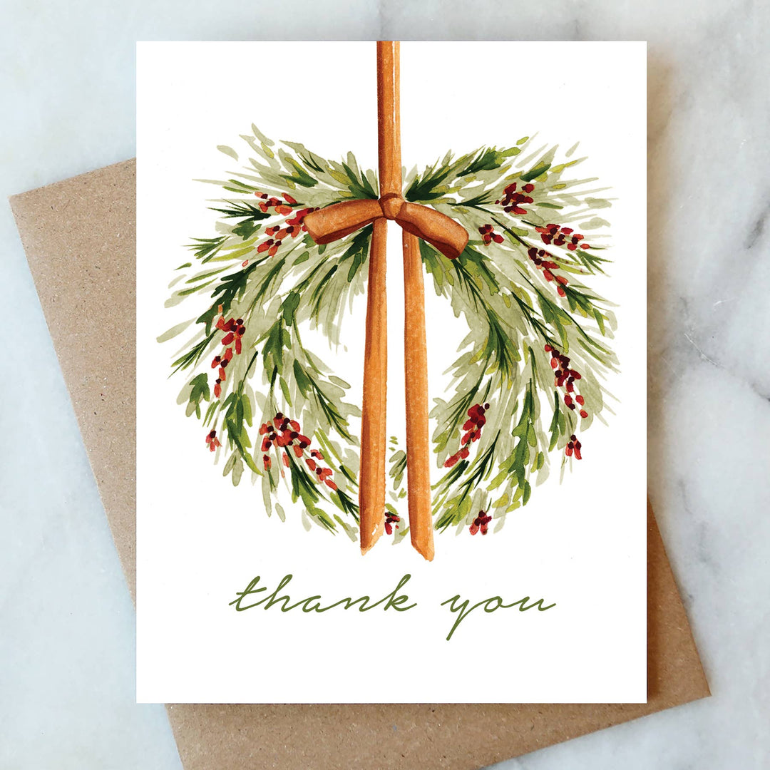 Autumn Wreath Fall Thank You Greeting Card - Merry PigletsAbigail Jayne Design