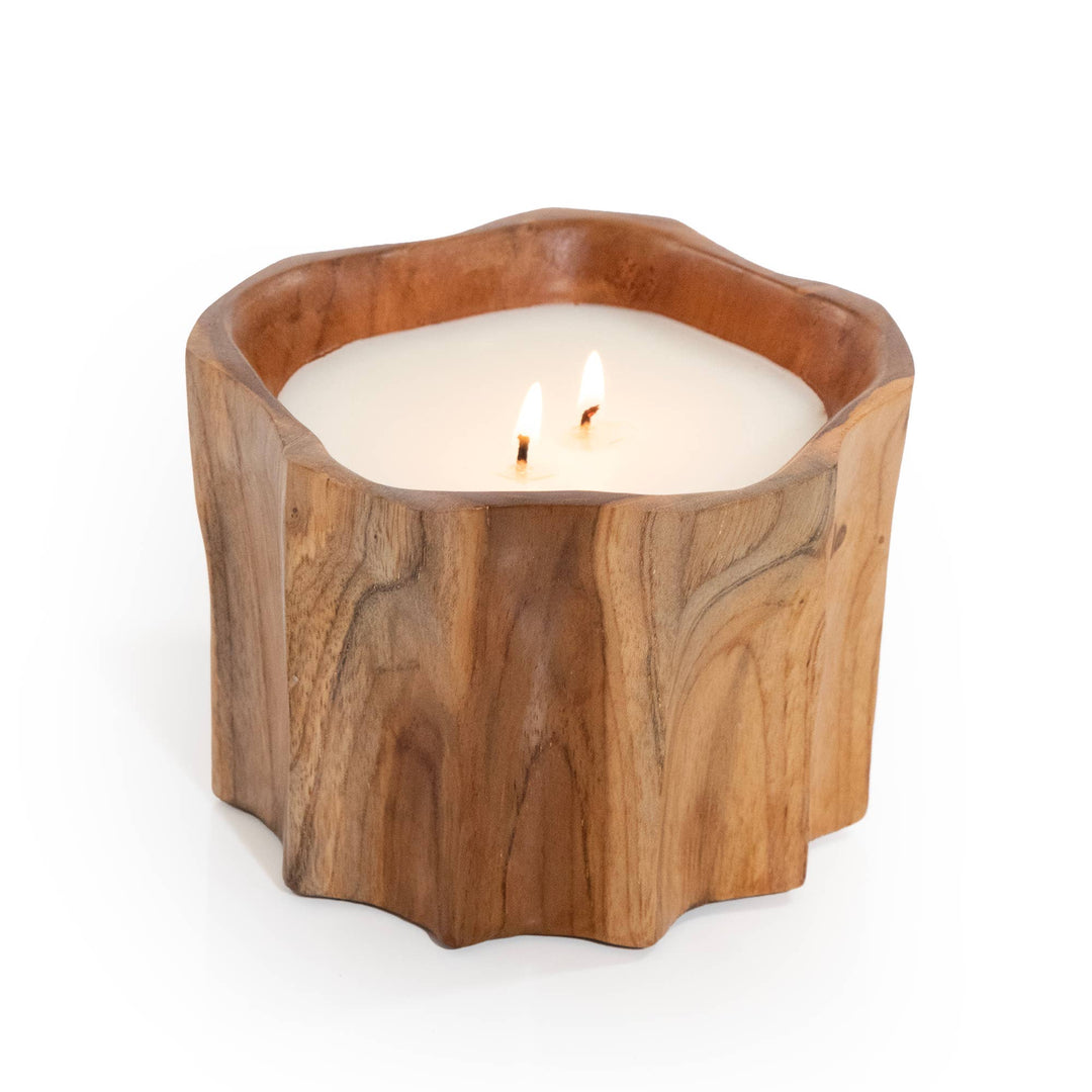 Teak Organic Wood Bowl Candle
