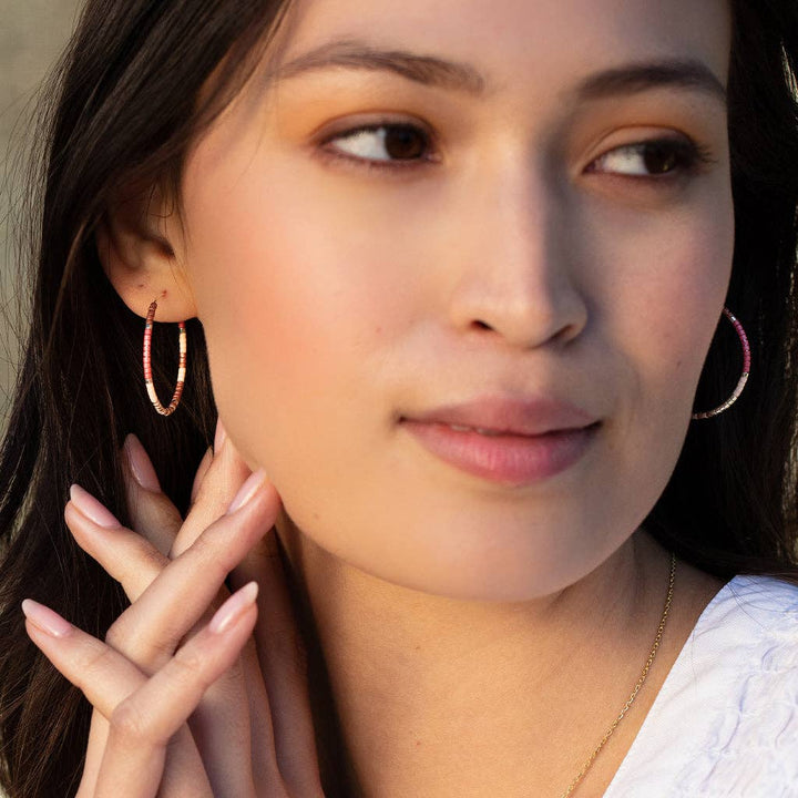 Blush Silver Beaded Hoop Earrings