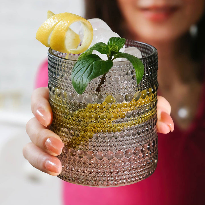 Beaded Smoke Grey Drinking Glass - Merry PigletsKate Aspen