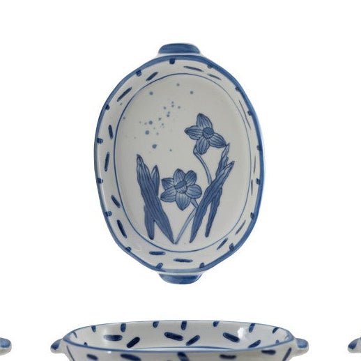 Blue and White Mini Botanical Baking Dish - Merry PigletsCreative Co-Op