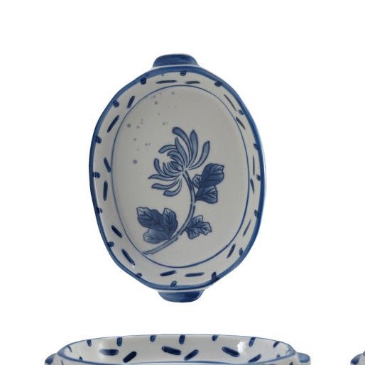 Blue and White Mini Botanical Baking Dish - Merry PigletsCreative Co-Op