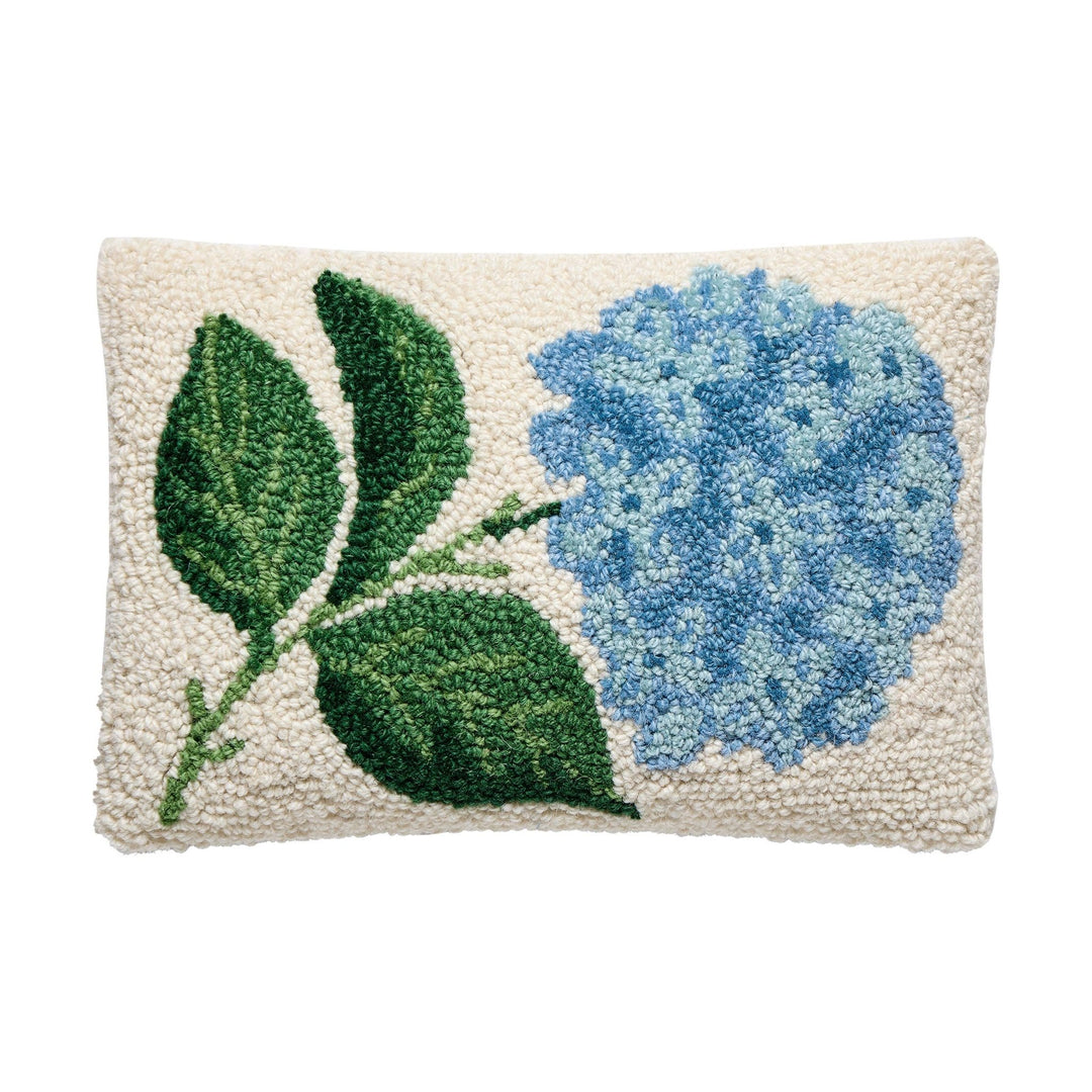 Blue Hydrangea Wool Hooked Pillow - Merry PigletsPeking Handicraft