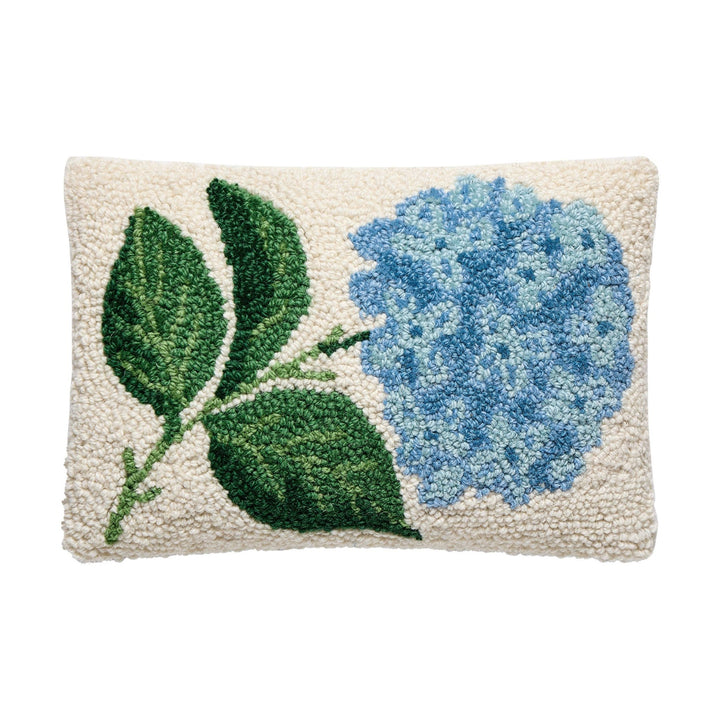 Blue Hydrangea Wool Hooked Pillow - Merry PigletsPeking Handicraft