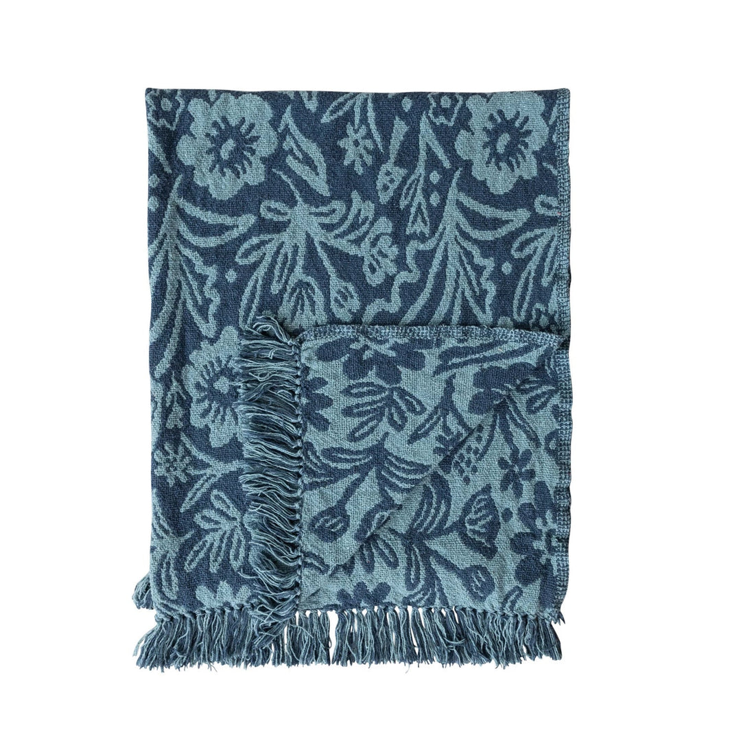 Blue Jacquard Floral Throw Blanket - Merry PigletsCreative Co - Op