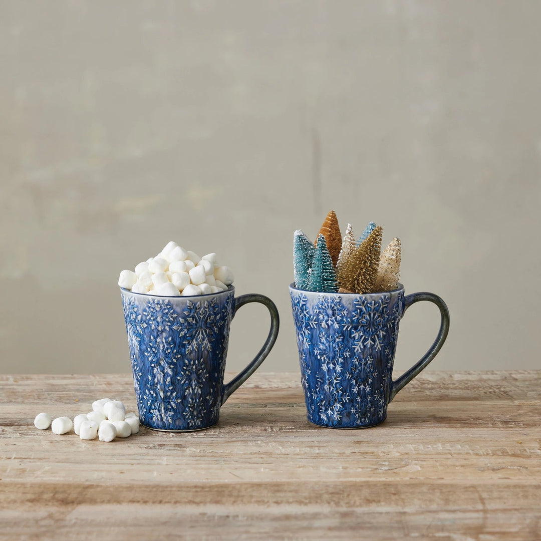 Blue Snowflake Mug - Merry PigletsCreative Co - Op