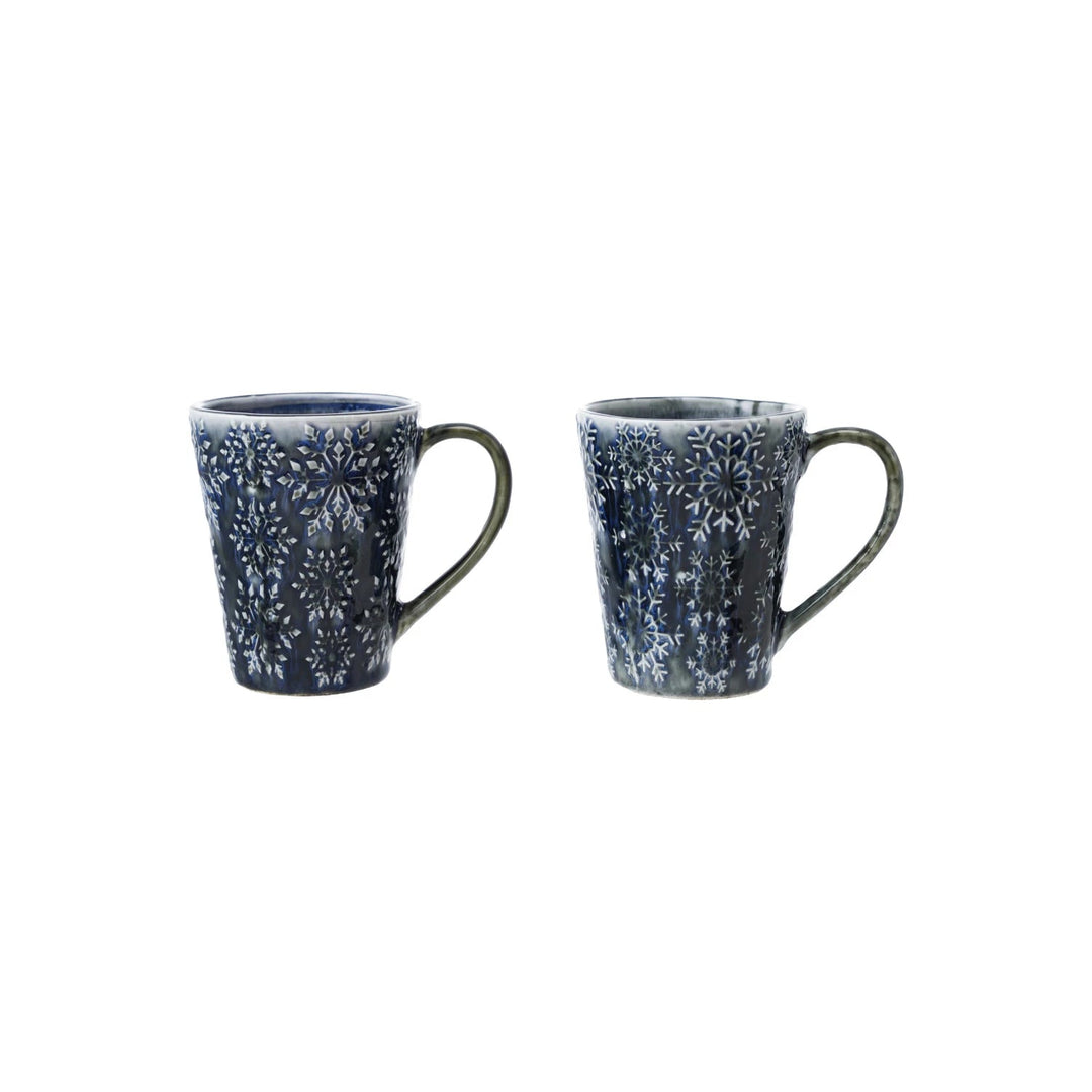 Blue Snowflake Mug - Merry PigletsCreative Co - Op