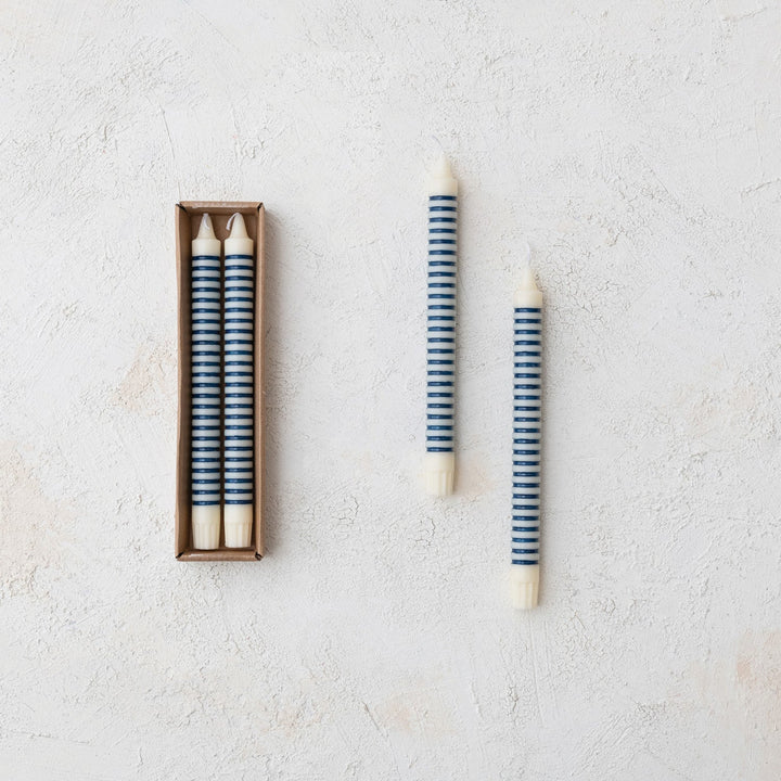 Blue Stripe Taper Candles - Merry PigletsCreative Co-Op