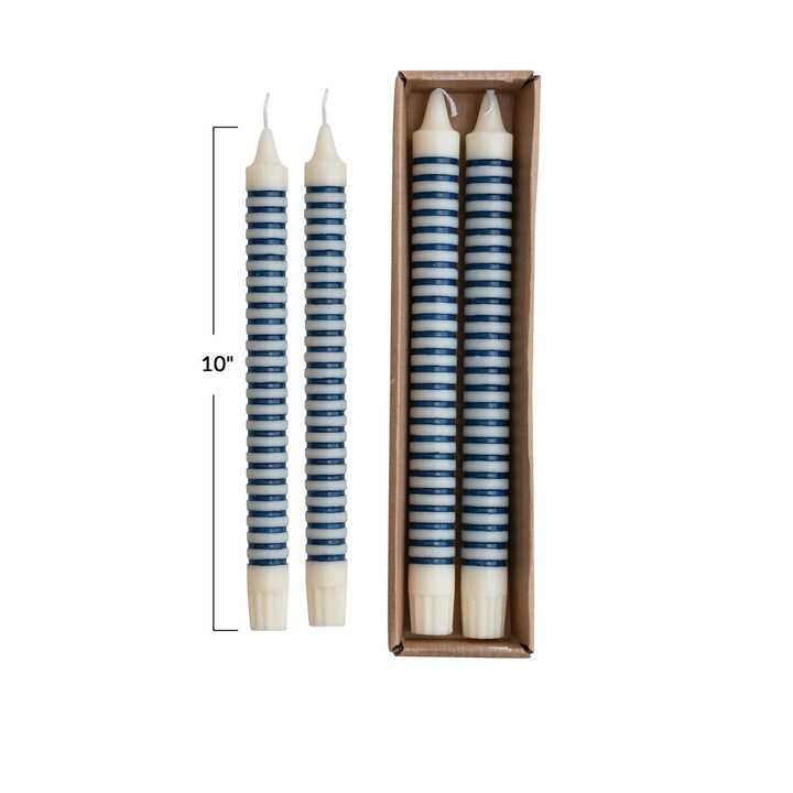 Blue Stripe Taper Candles - Merry PigletsCreative Co-Op