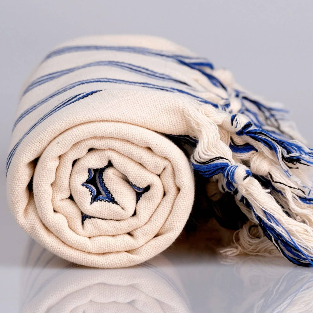 Blue Stripe Turkish Throw Blanket - Merry PigletsKalkedon Towels