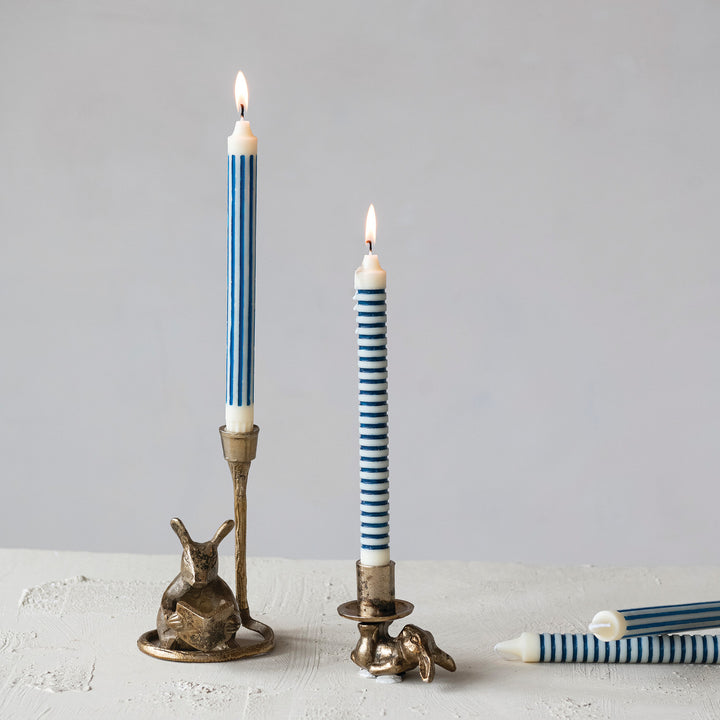 Blue Striped Taper Candles
