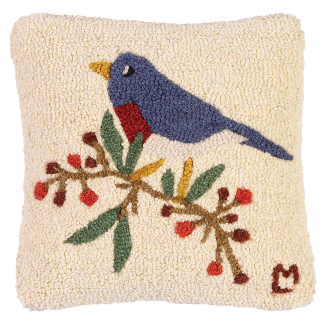 Bluebird + Berries Wool Hooked Pillow - Merry PigletsChandler 4 Corners