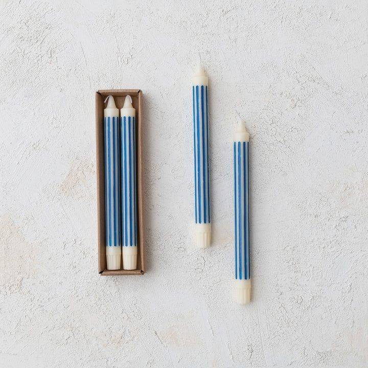 Blue Striped Taper Candles