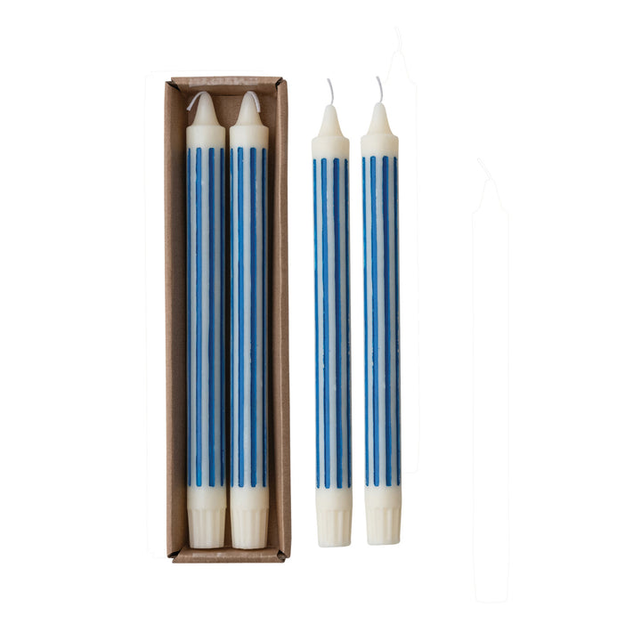 Blue Striped Taper Candles