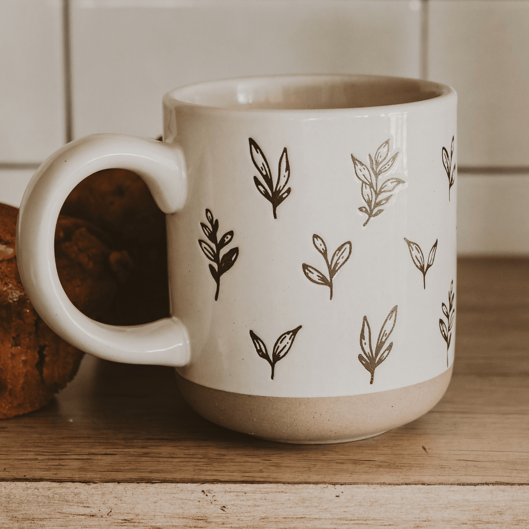 Brown Leaves Stoneware Coffee Mug - Merry PigletsSweet Water Decor