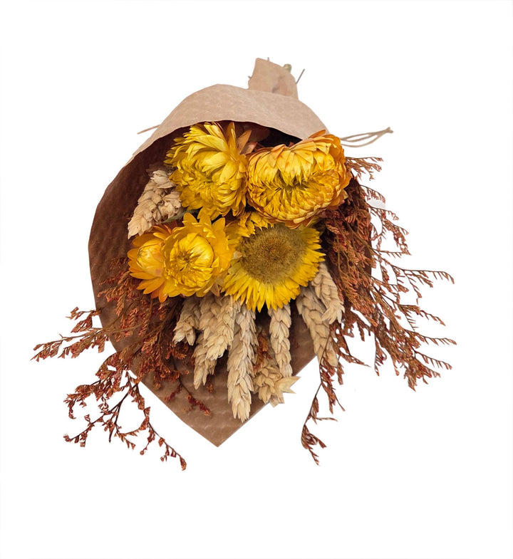 Mini Harvest Wheat Strawflower Dried Bouquet