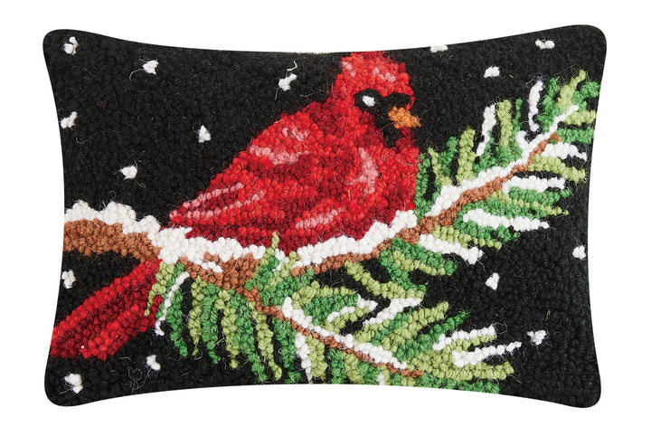 Cardinal On Branch Wool Hooked Pillow - Merry PigletsPeking Handicraft
