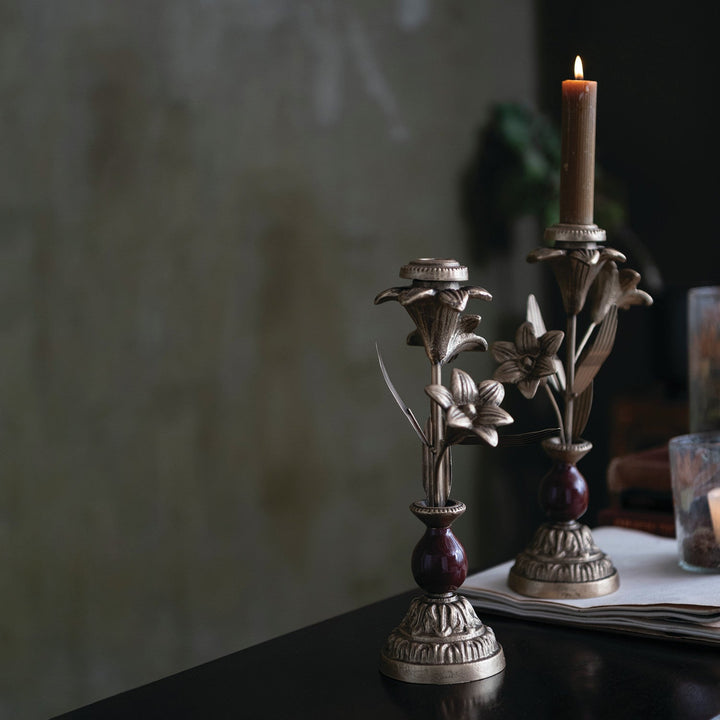 Cast Iron Taper Holder with Flowers - Merry PigletsCreative Co-Op