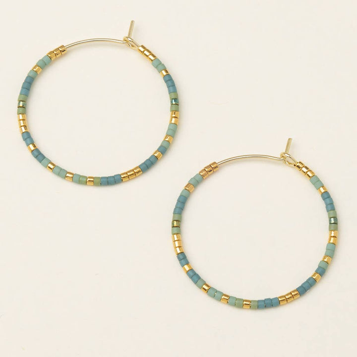 Turquoise Mint Gold Beaded Hoop Earrings