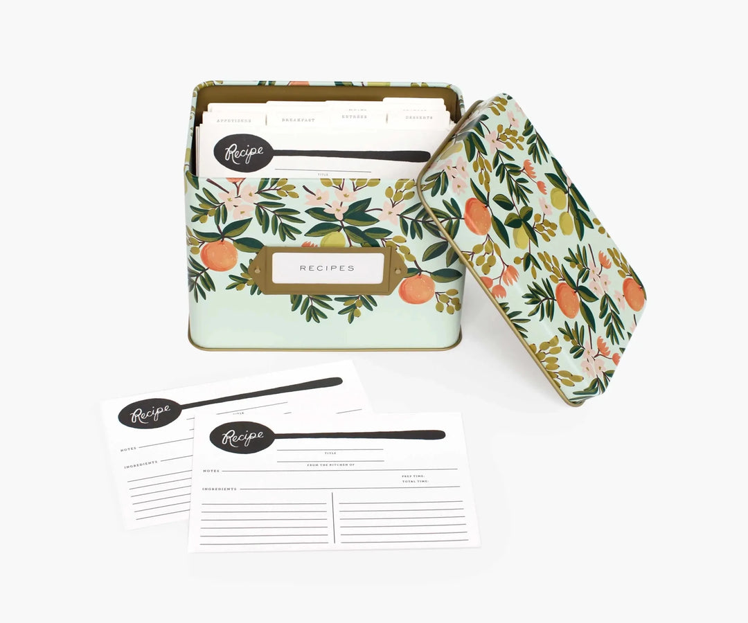 Citrus Floral Tin Recipe Box - Merry Piglets Rifle Paper Co.