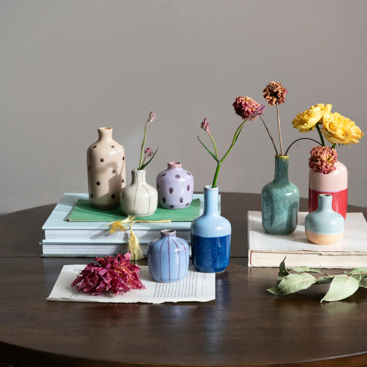 Colorful Hand Painted Stoneware Vase - Merry PigletsCreative Co-Op