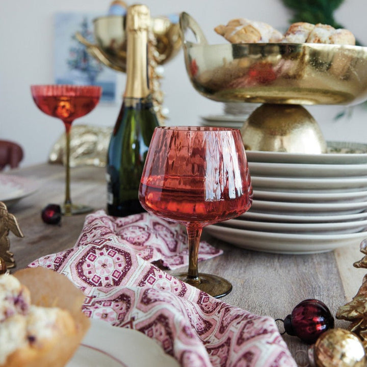 Cranberry & Olive Ribbed Stemmed Cocktail Glass - Merry PigletsCreative Co-Op