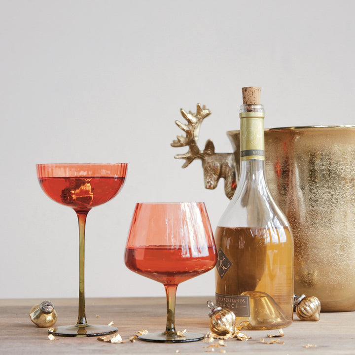Cranberry & Olive Ribbed Stemmed Cocktail Glass - Merry PigletsCreative Co-Op