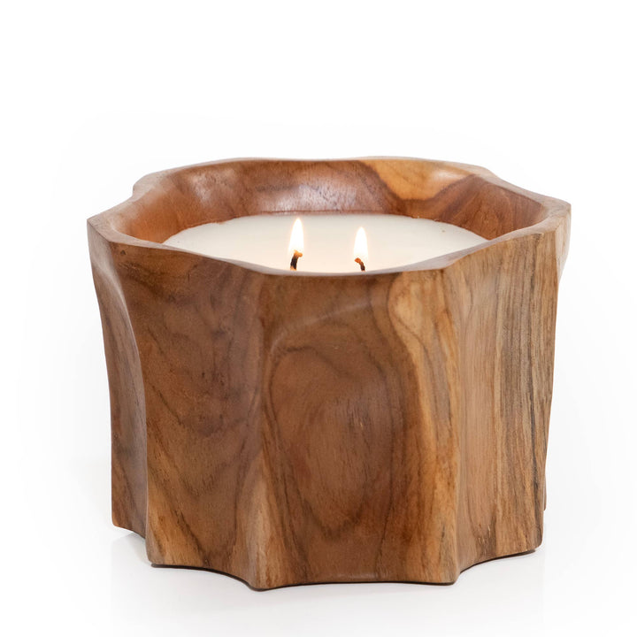 Teak Organic Wood Bowl Candle