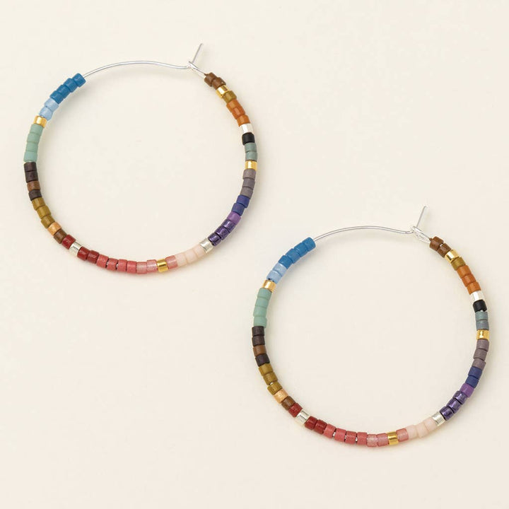 Miyuki Multi Color Silver Hoop Earrings
